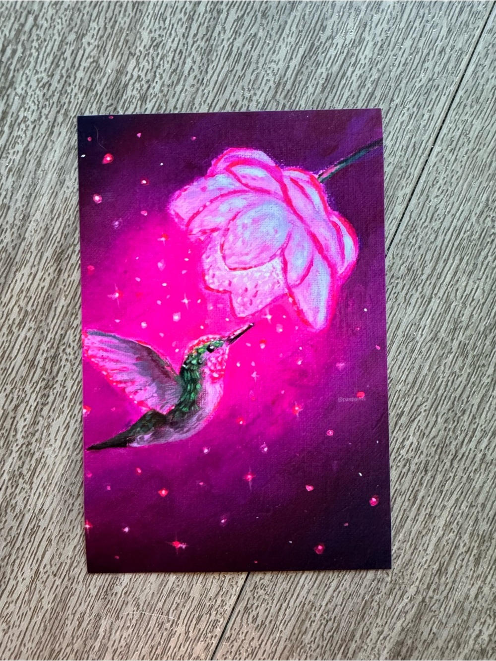 Hummingbird & Rose Art Print in Vibrant Fuchsia Pink